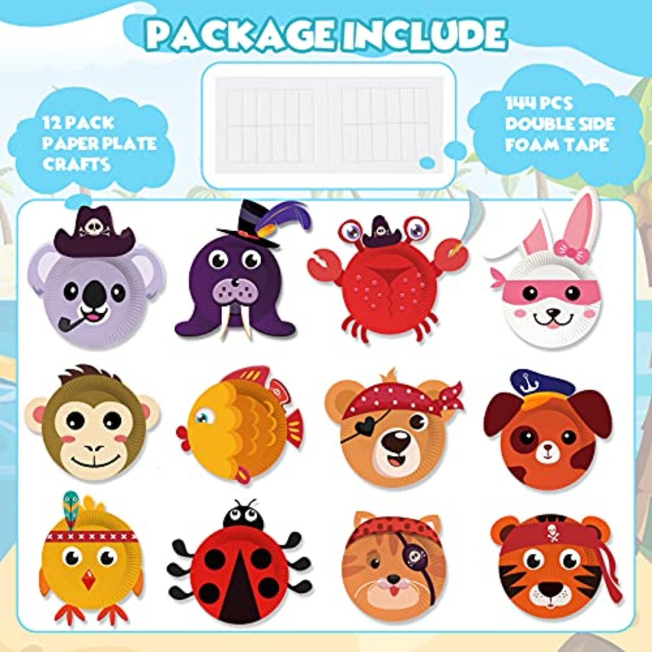 12 Pack Arts and Crafts Kits for Kids,Paper Plate Crafts, Simple Animal Crafts for Toddler Age of 2, 3, 4, 5 Years Old, Fun Preschool Classroom Activity Project for Boy & Girl